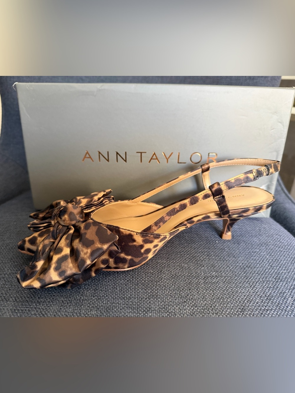 Ann Taylor Leopard-Print Slingback Kitten Heels with Bow